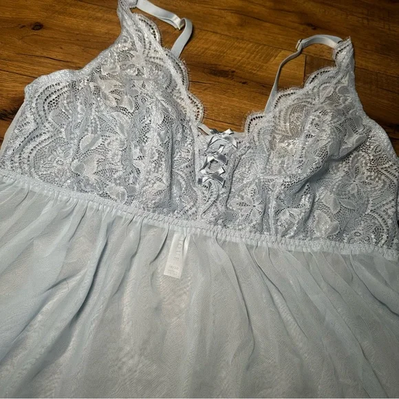 Cacique Elegant Lace Trimmed Babydoll - Light Blue size 18/20 - Picture 2 of 7
